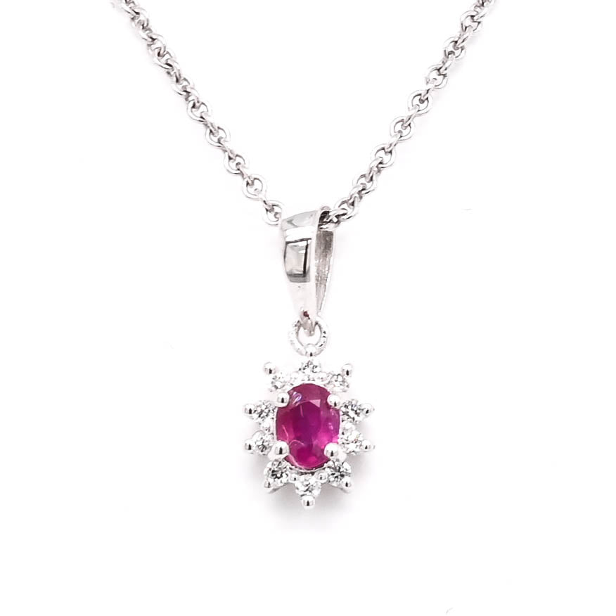 14KT White Gold 18" Ruby & Diamond Necklace.