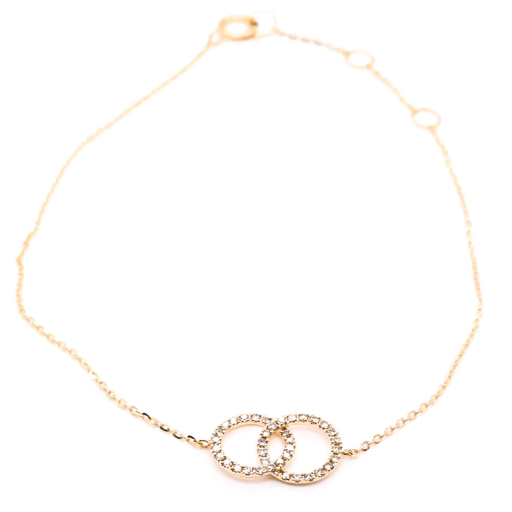 14KT Yellow Gold 7.5" 0.14CTW Diamond Double Circle Bracelet.