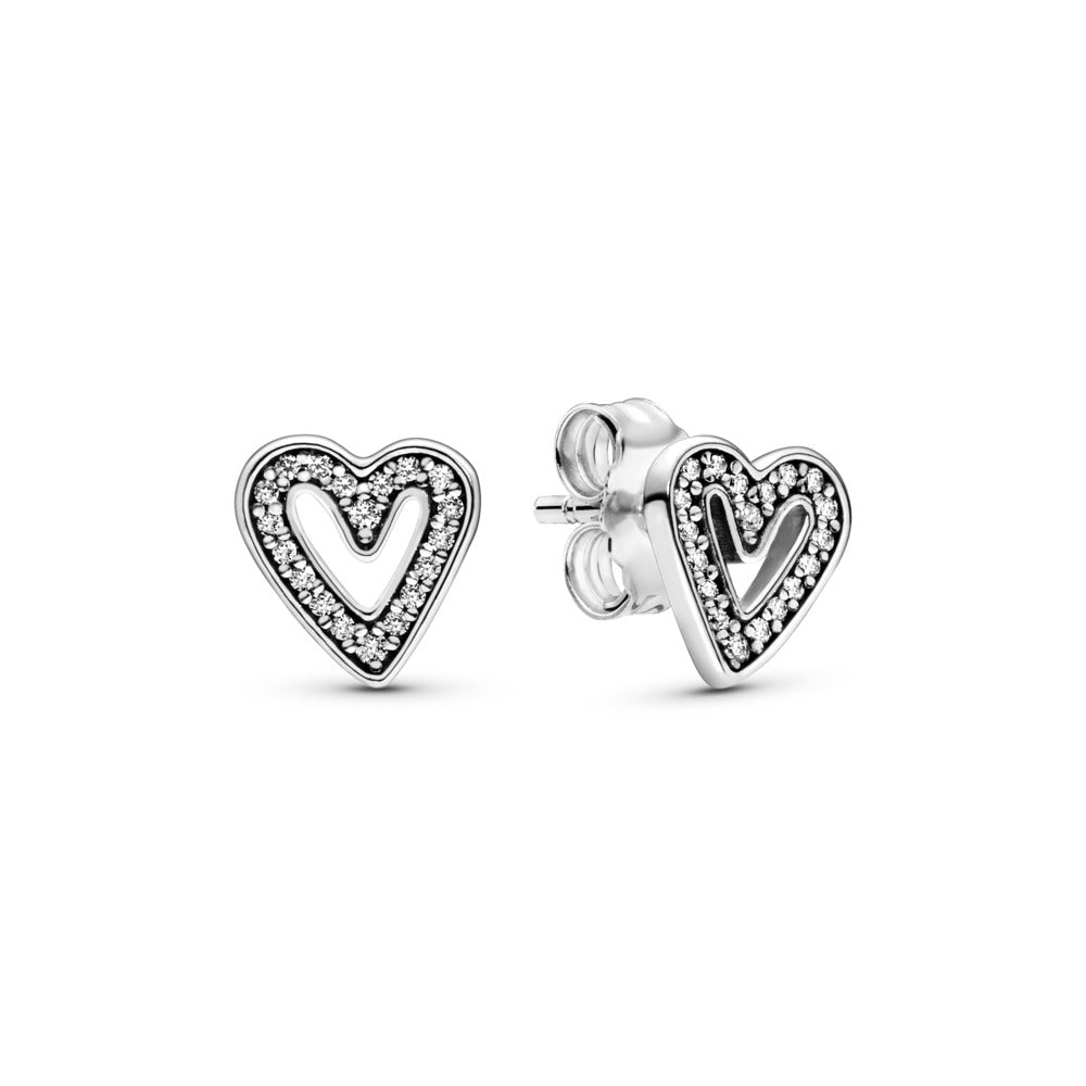 Sparkling Freehand Heart Stud Earrings