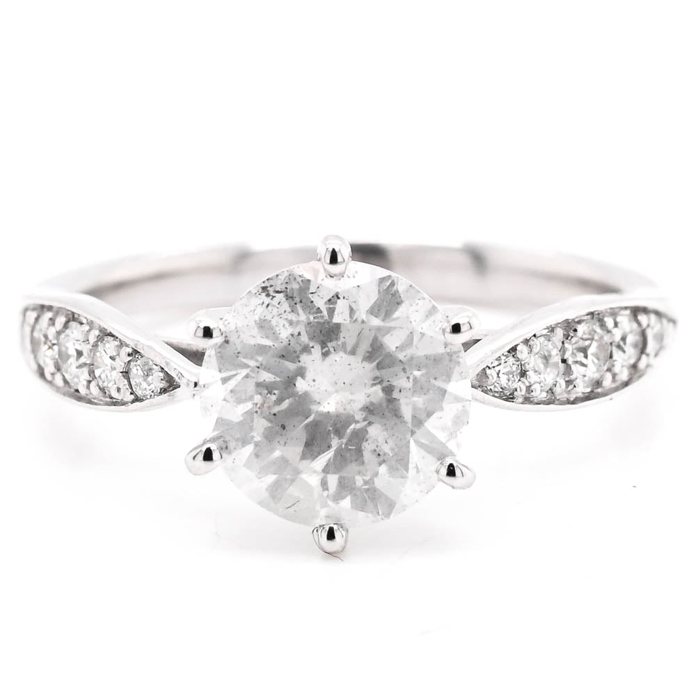 14KT White Gold 1.65CTW Round Brilliant Diamond Accented Engagement Ring.
