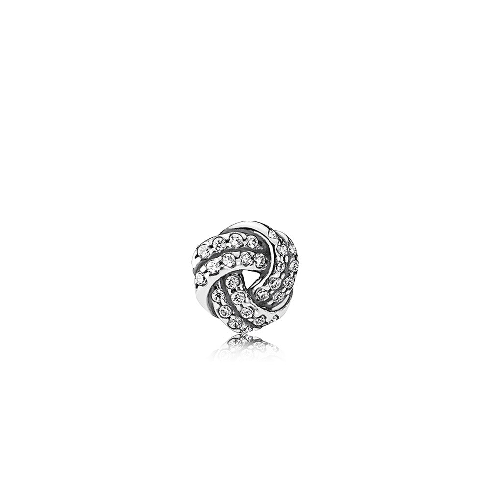 Love knot silver element with clear cubic zirconia
