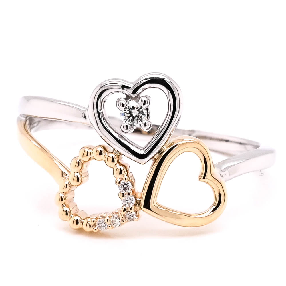 Fire & Ice 10KT Two-Tone Gold 0.03CT Canadian Diamond Double Heart Ring.