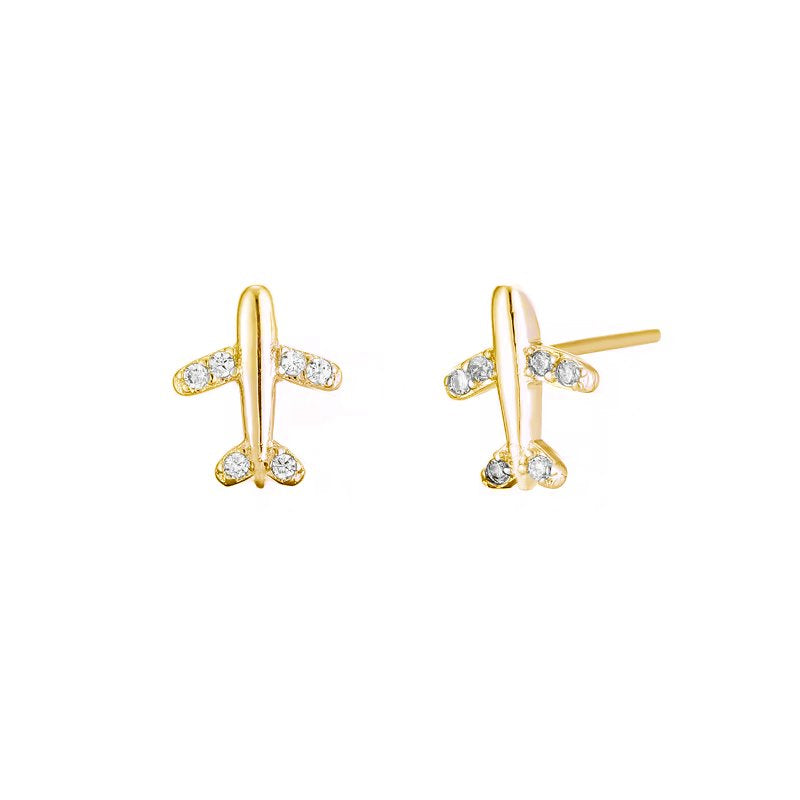 Sterling silver C.Z Air Plane Stud Earrings.