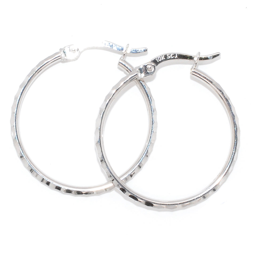 10KT White Gold Medium Hoop Earrings.