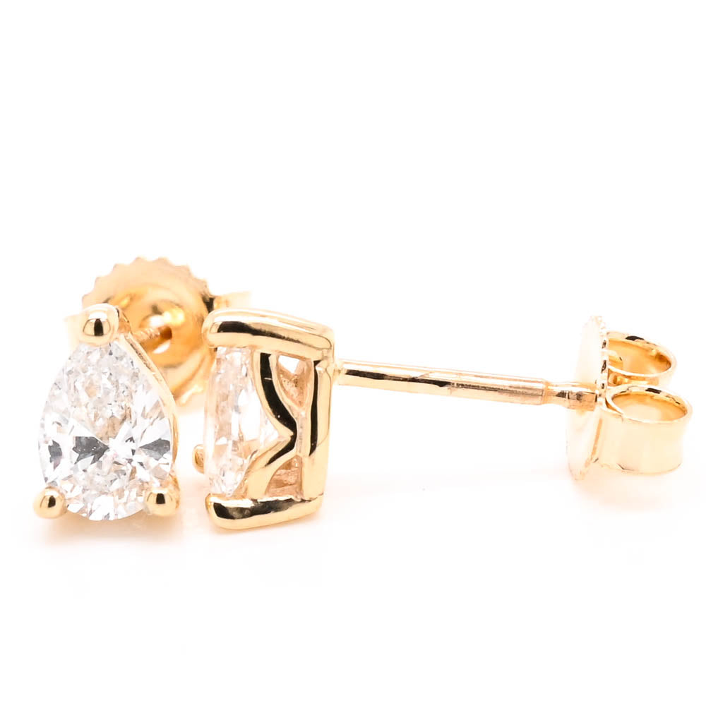 LUJO 10KT Yellow Gold 0.40CTW Pear Shape LAB Created Diamond Stud Earrings.