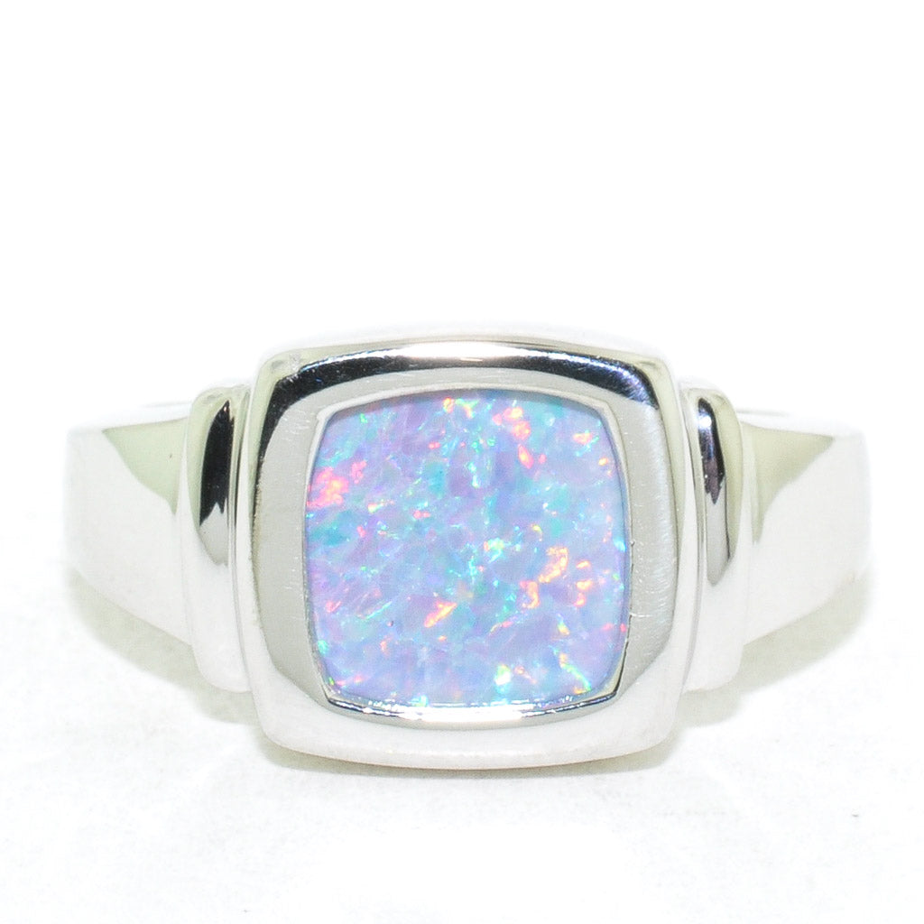 10KT White Gold Opal Doublet Ring.