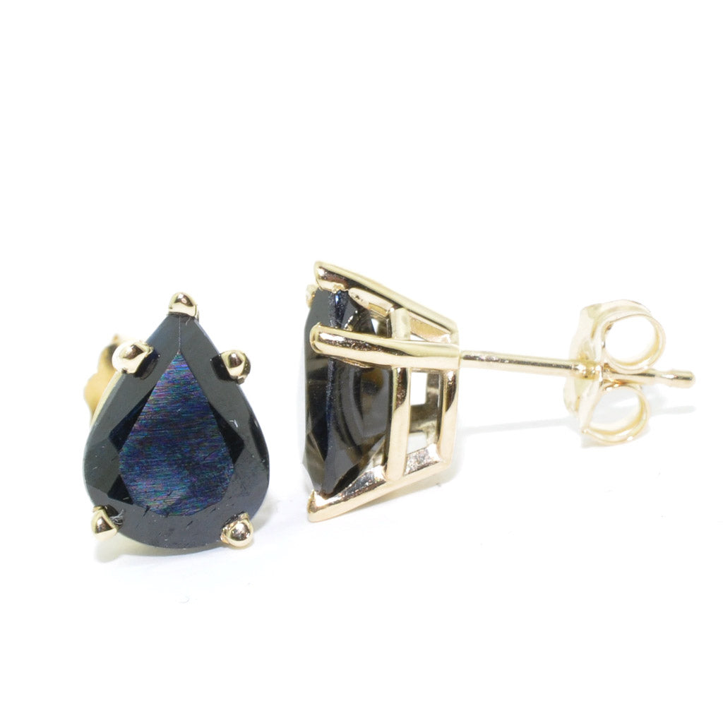 14KT Yellow Gold 2.90CTW Blue Sapphire Earrings.