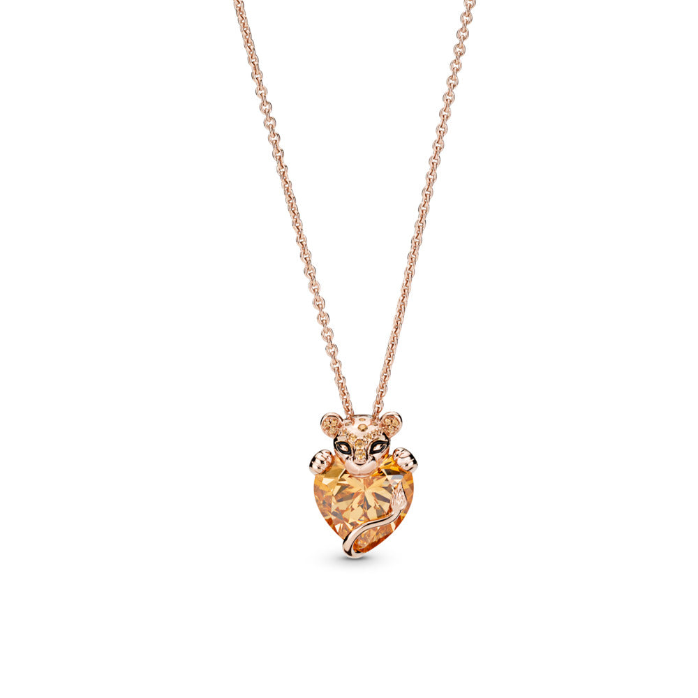 Sparkling Lion Princess Heart, Honey CZ & Black Enamel