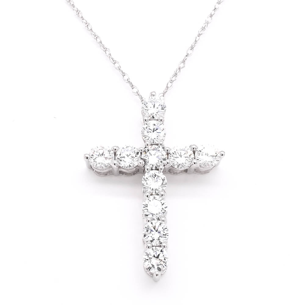 10KT White Gold 18" 1.00CTW Lab Grown Diamond Cross Necklace.