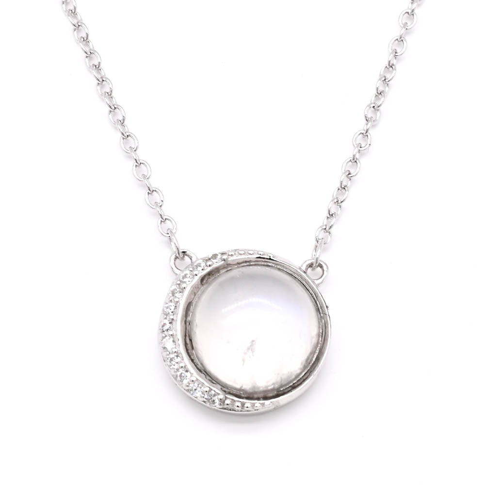 Larus Sterling Silver 18" Moonstone & C.Z Necklace.
