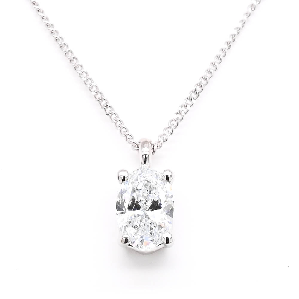 LUJO 10KT White Gold 18" 0.30CTW Oval Shape LAB Created Diamond Necklace.