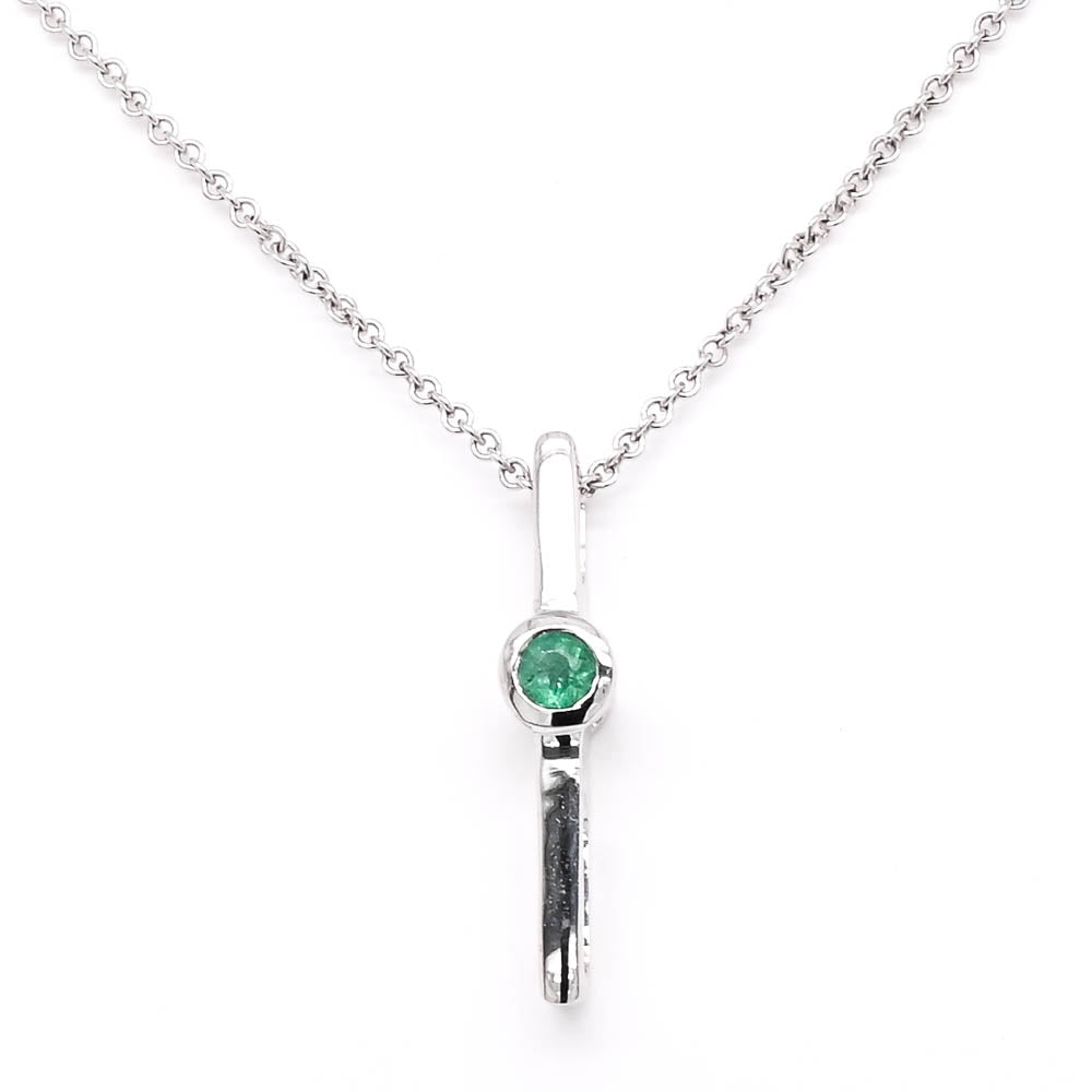 10KT White Gold 20" 0.07CT Emerald Drop Necklace.