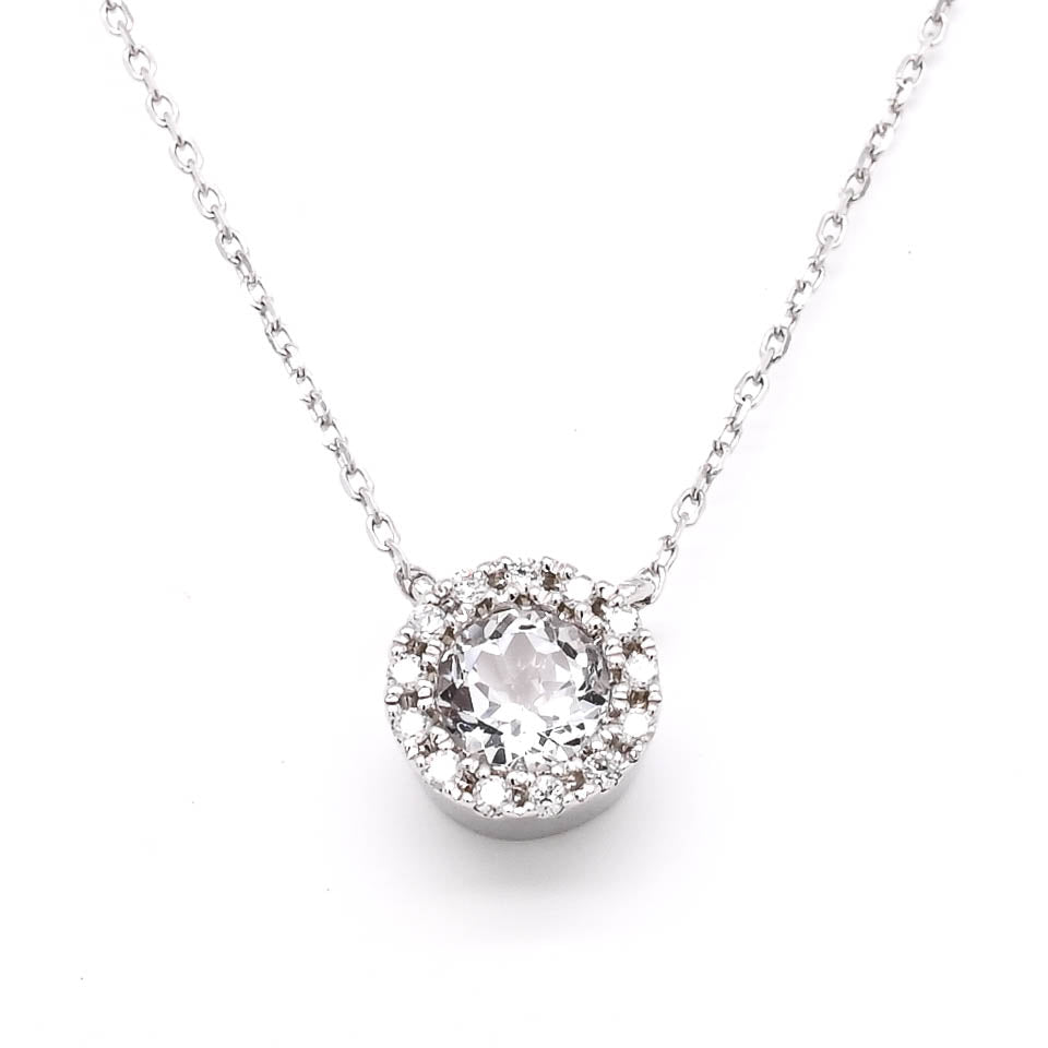 14KT White Gold 18" White Topaz and Diamond Necklace.