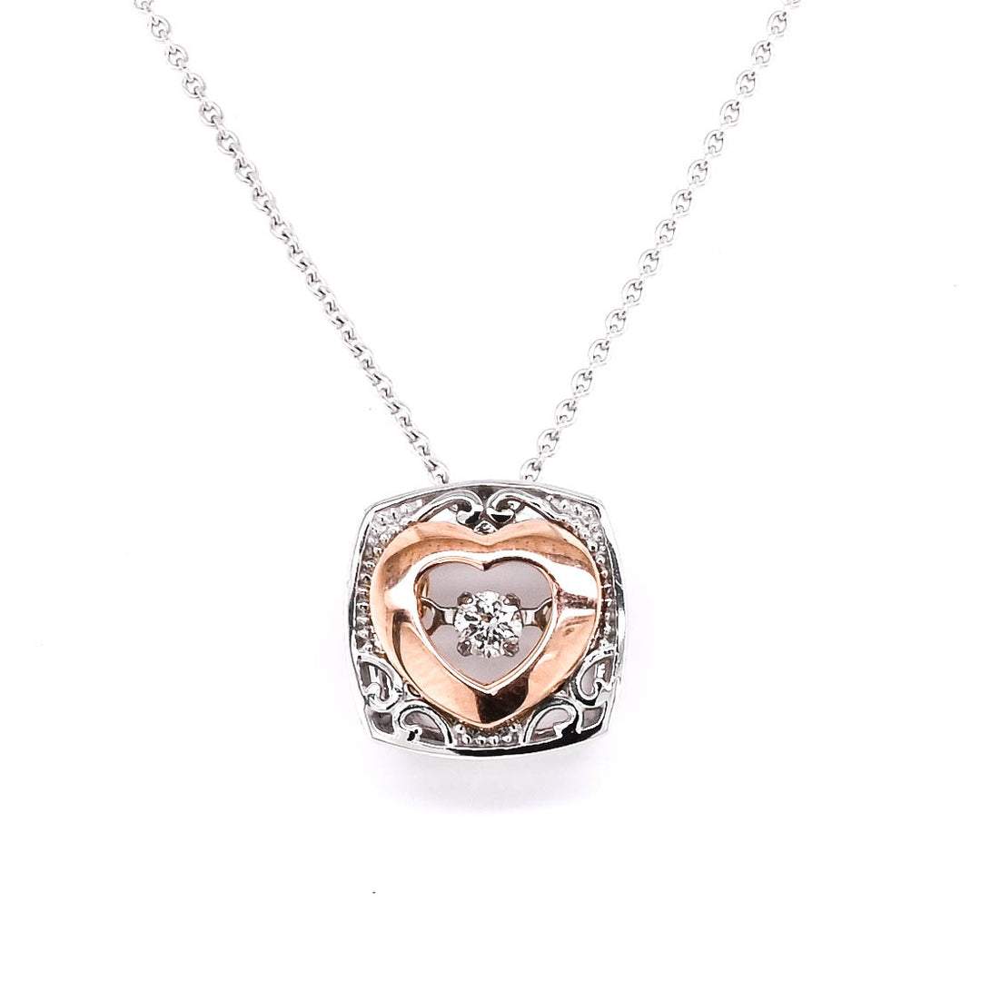 Fire and Ice 10KT White Rose Gold 18" 0.05CT Canadian Diamond Heart Necklace.