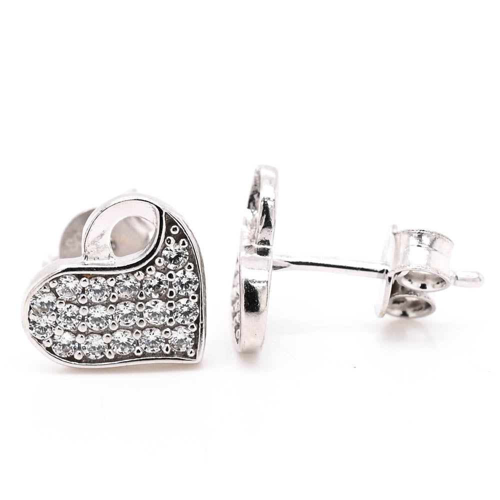 10KT White Gold C.Z Heart Stud Earrings.