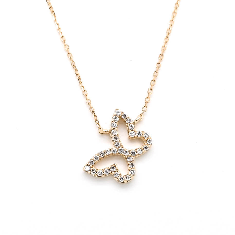 14KT Yellow Gold 18" 0.09CTW Diamond Butterfly Necklace.