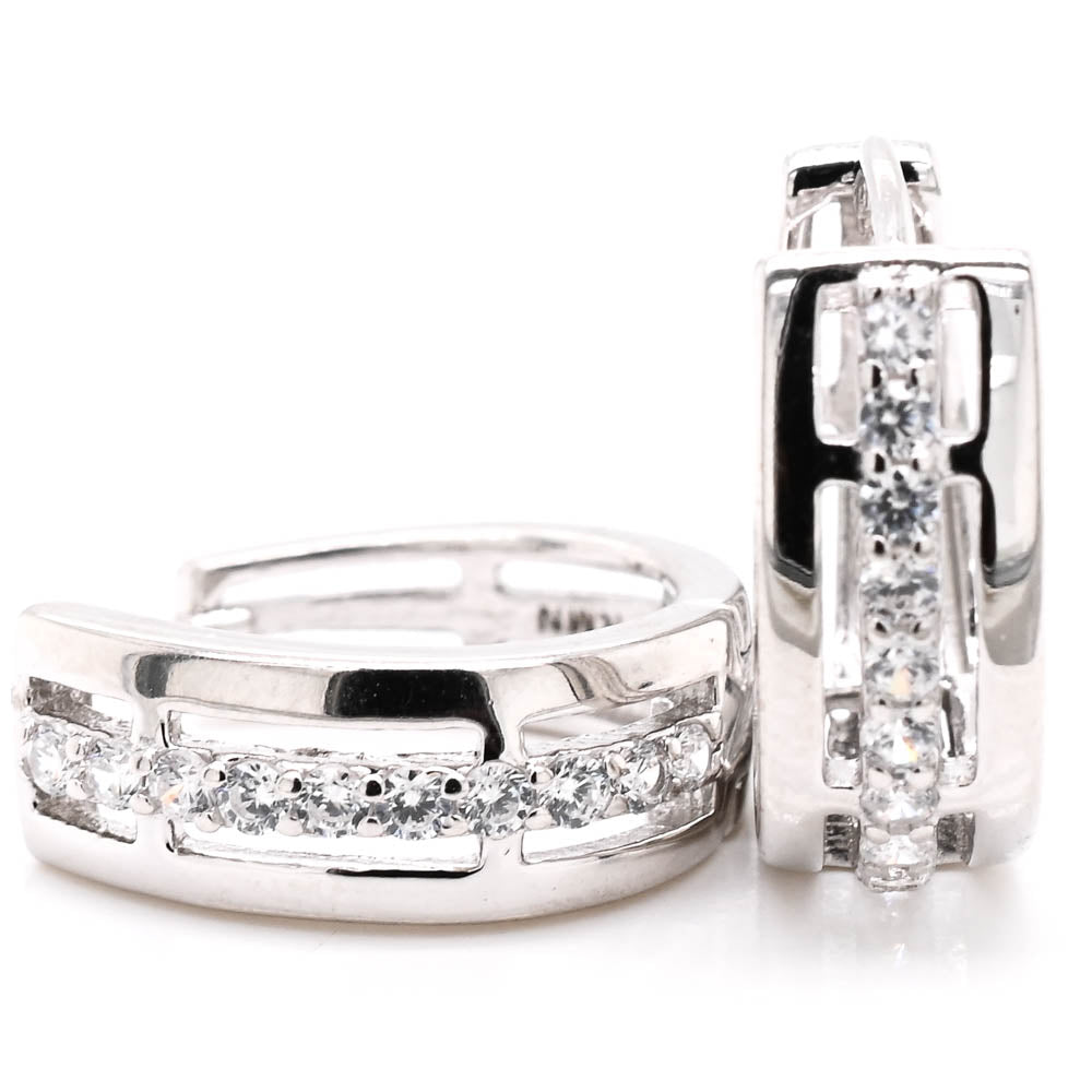 Sterling Silver 13mm C.Z Huggie Earrings.
