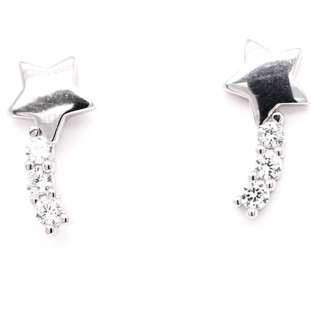 Sterling Silver C.Z Drop Earrings.