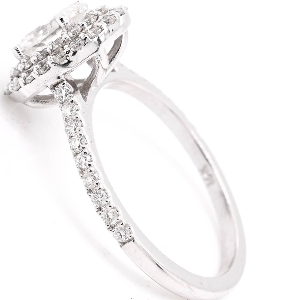 14KT White Gold 1.23CTW Oval Shape Diamond Double Halo Set Engagement Ring.