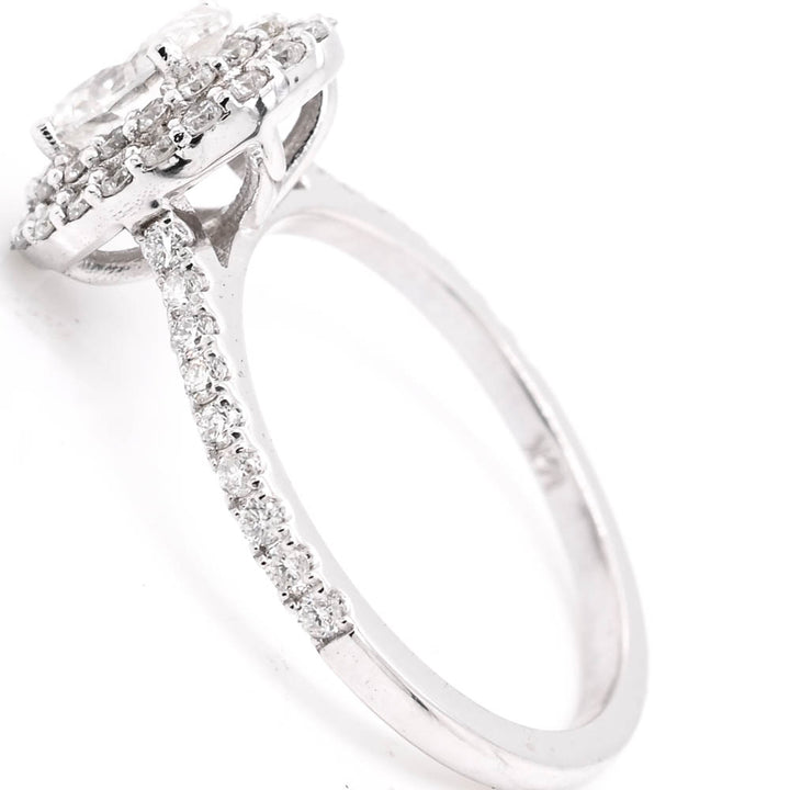 14KT White Gold 1.23CTW Oval Shape Diamond Double Halo Set Engagement Ring.