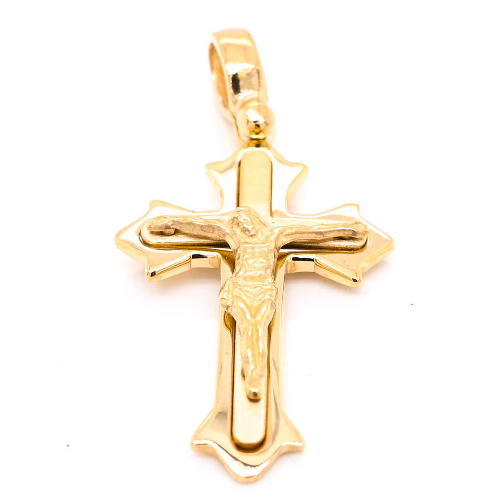 10KT Yellow Gold 35x17mm Crucifix Pendant.