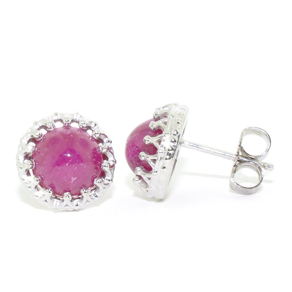 14KT White Gold 5.41CTW Cabochon Ruby Earrings.