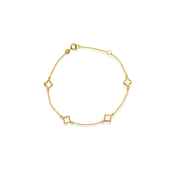 10KT Yellow Gold 7.5" Cut out Clover Bracelet.