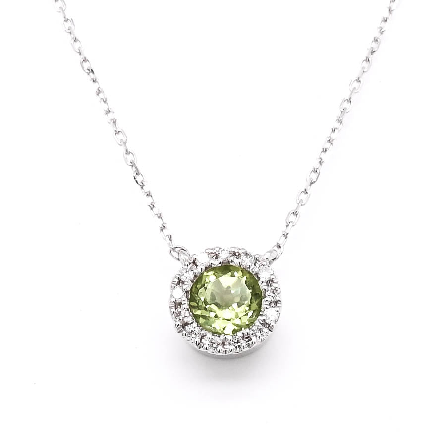 14KT White Gold 18" Peridot and Diamond Necklace.