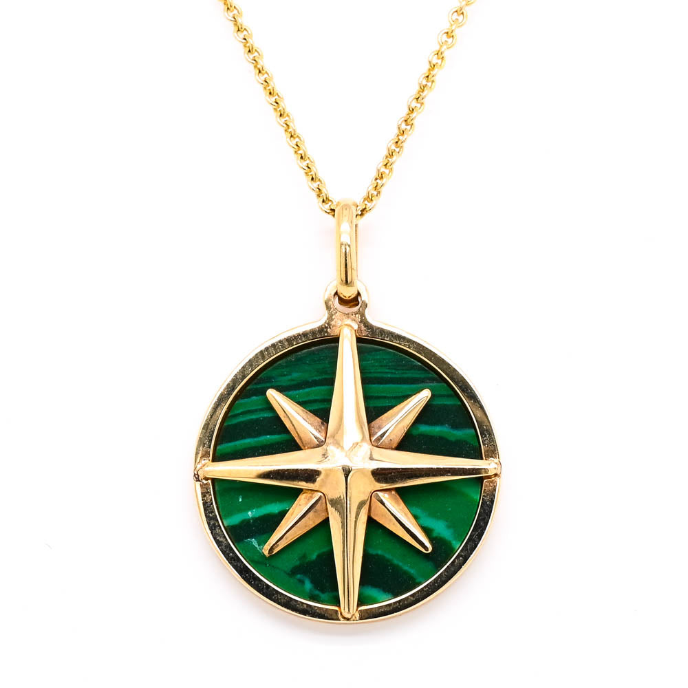 14KT Yellow Gold 18" Black Onyx North Star Necklace.