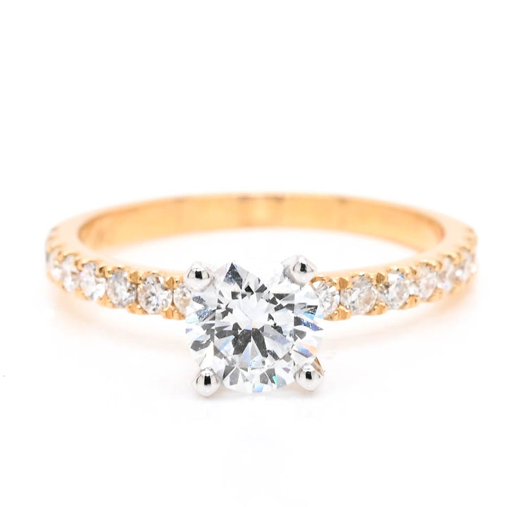 14KT Yellow & White Gold 1.12CTW Round Brilliant Lab Created Diamond Engagement Ring.