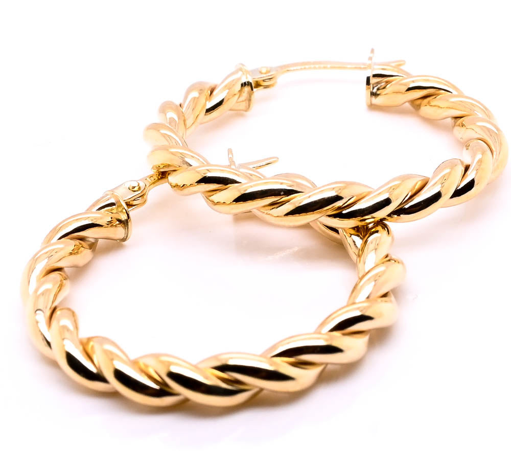 10KT Yellow Gold Twisted Hoop Earrings.