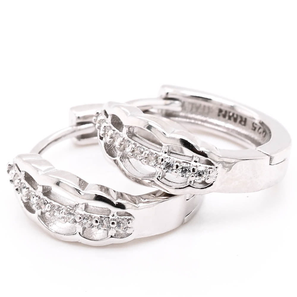 Sterling Silver 13mm C.Z Huggie Earrings.