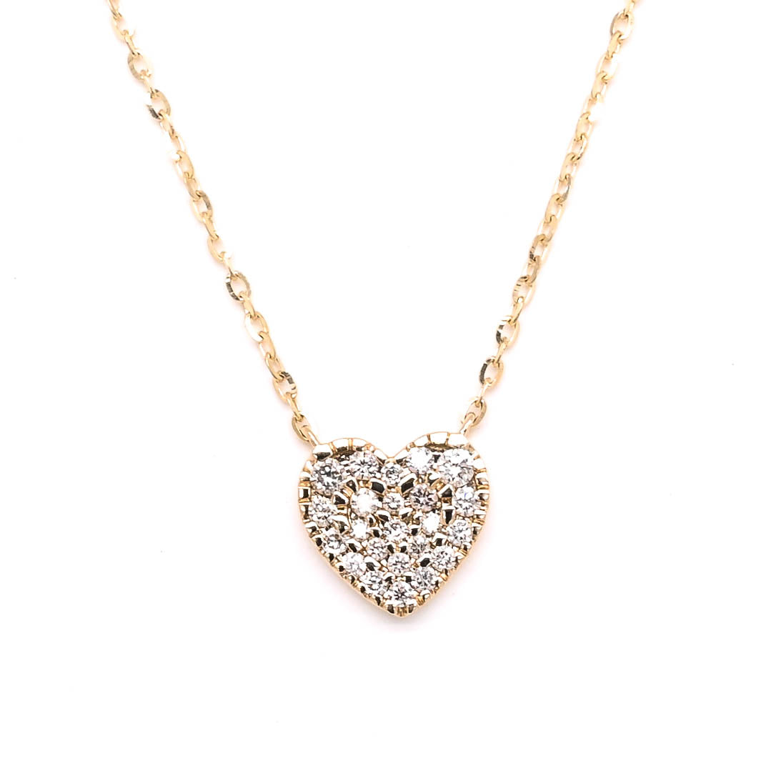 14KT Yellow Gold 18" 0.17CTW Diamond Pave Set Heart Necklace.