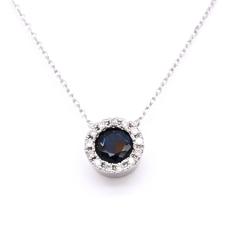 14KT White Gold 18" Blue Sapphire and Diamond Necklace.