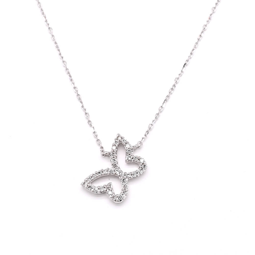 14KT White Gold 18" 0.09CTW Diamond Butterfly Necklace.