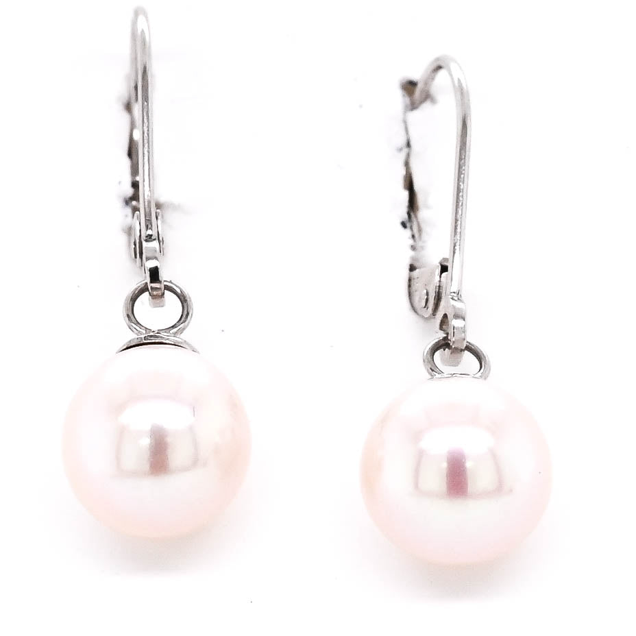 14KT White Gold 9.5-10mm Cultured Pearl Leverback Earrings.