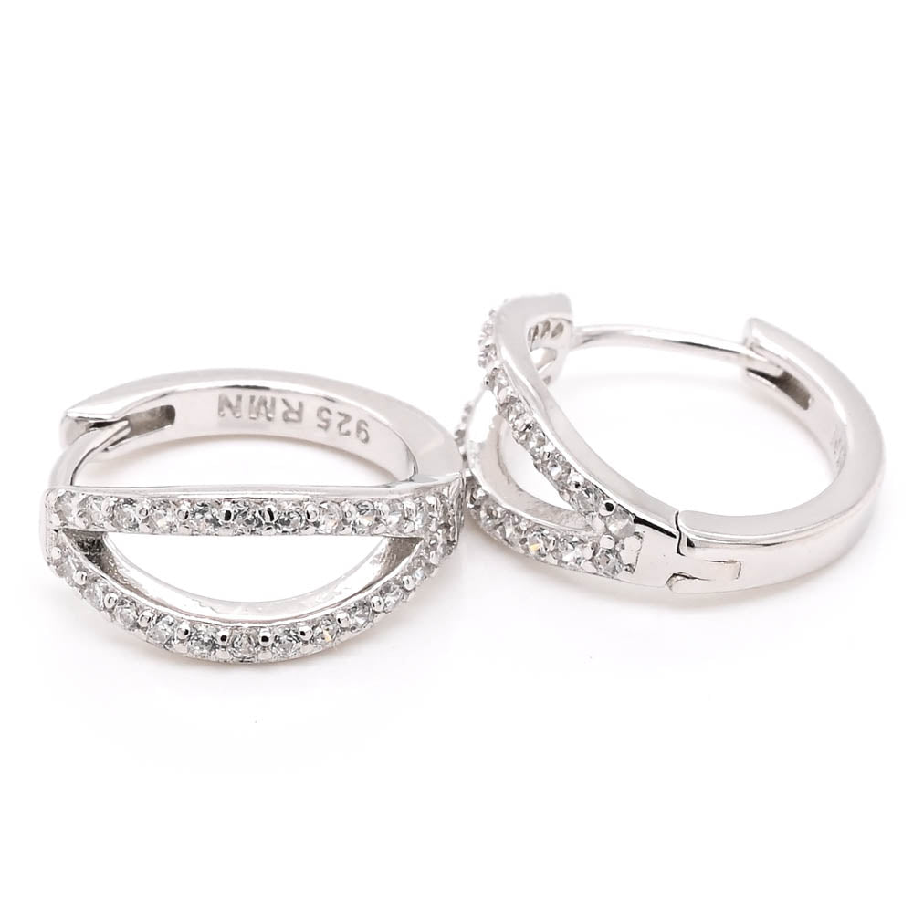 Sterling Silver 14mm C.Z Huggie Earrings.