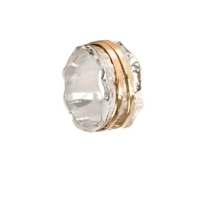 Breeze Meditation Ring. Sterling Silver, 9KT Yellow and Rose Gold. Size 8.