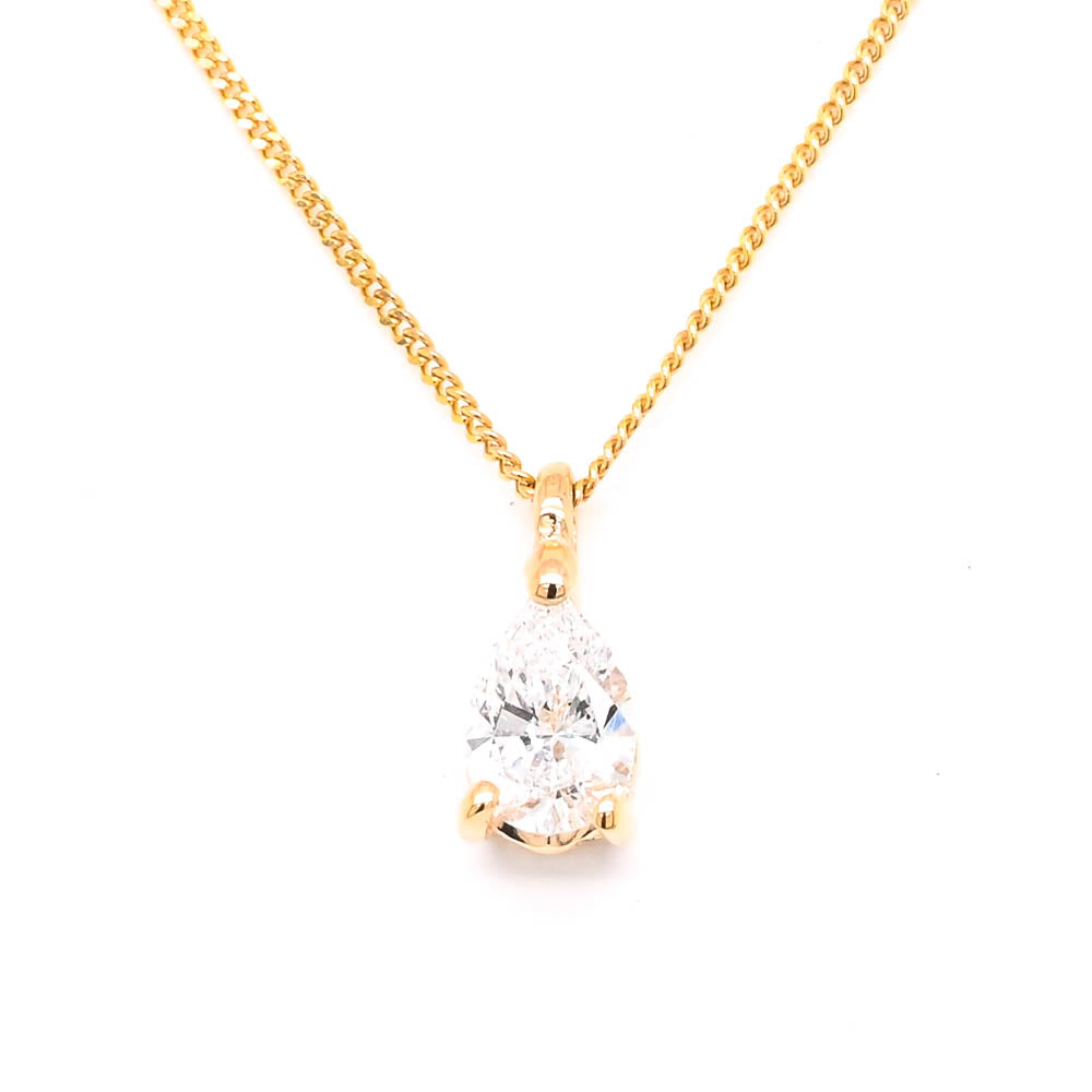 LUJO 10KT Yellow Gold 18" 0.30CTW Pear Shape LAB Created Diamond Necklace.
