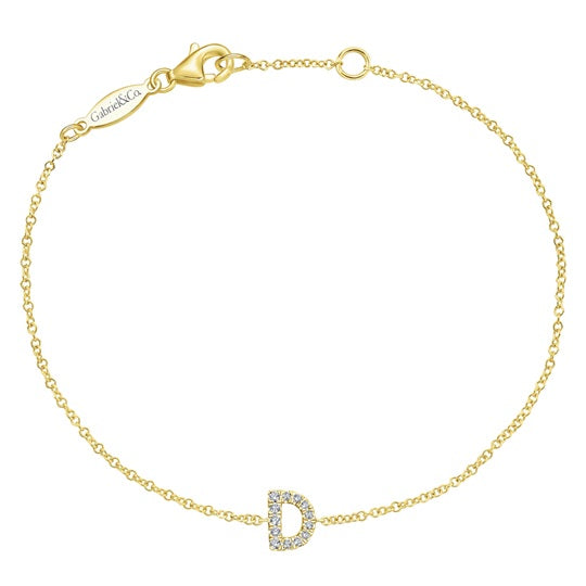 14KT Yellow Gold 7" 0.07CTW Diamond Letter "D" Bracelet.