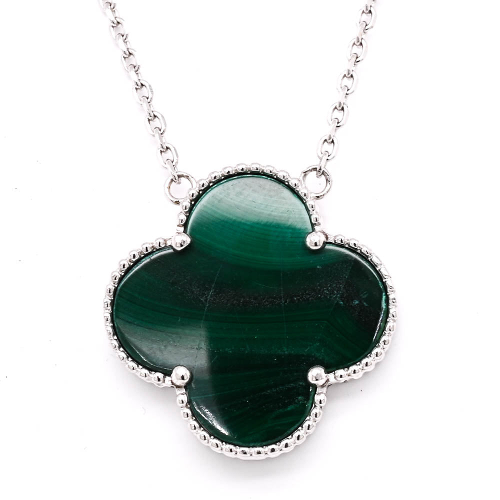 Sterling Silver 18" Malachite Flower Necklace.