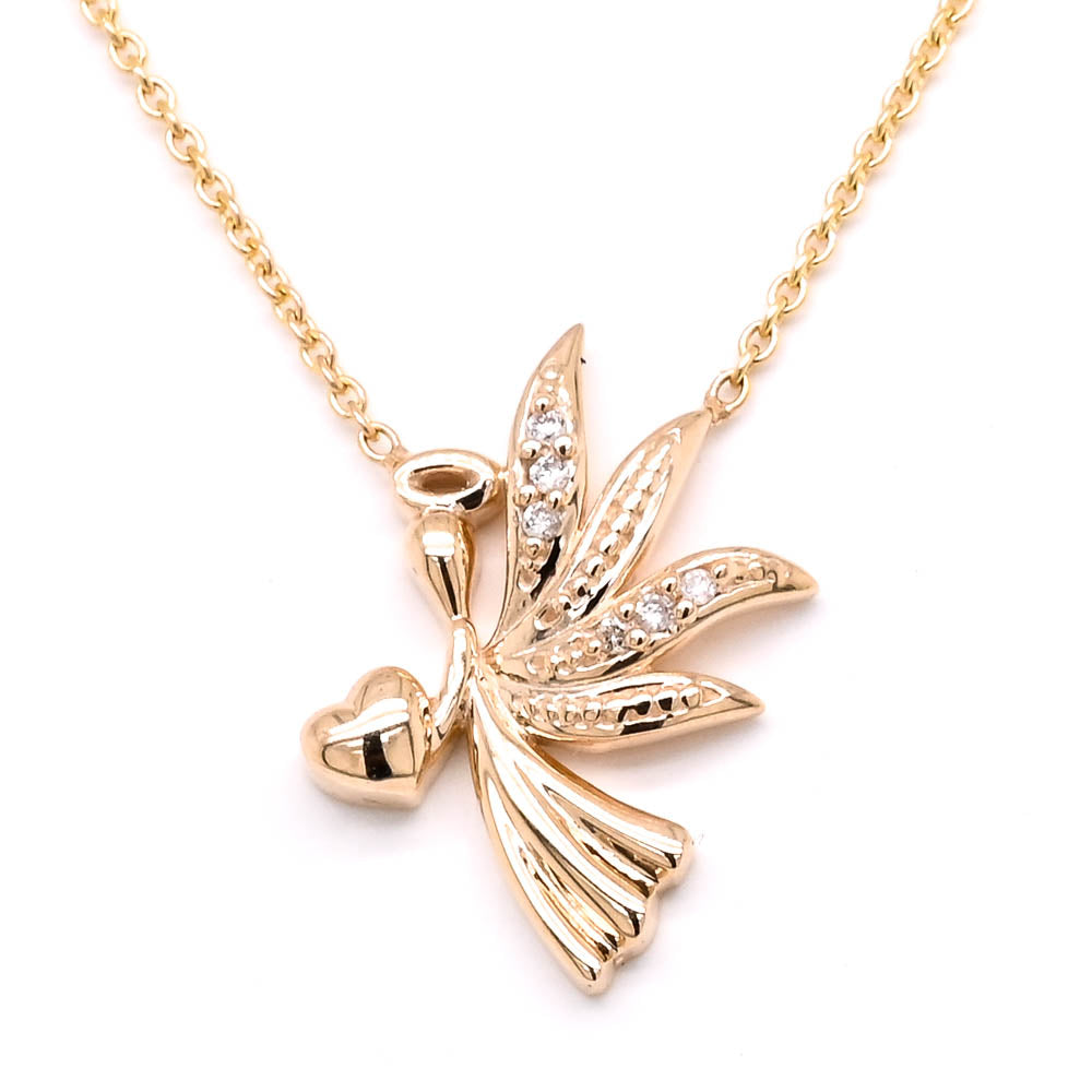 10KT Yellow Gold 18" 0.02CTW Diamond Angel Necklace.