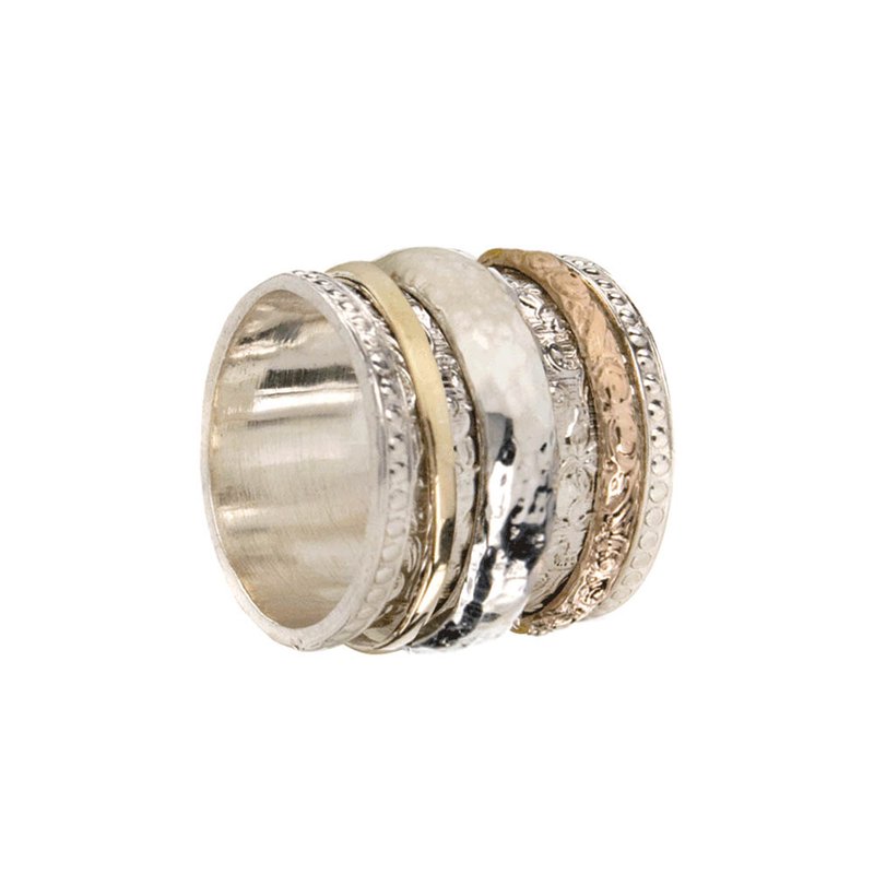 Namaste Meditation Ring, Sterling Silver and 9KT Yellow and Rose Gold. Size 7.
