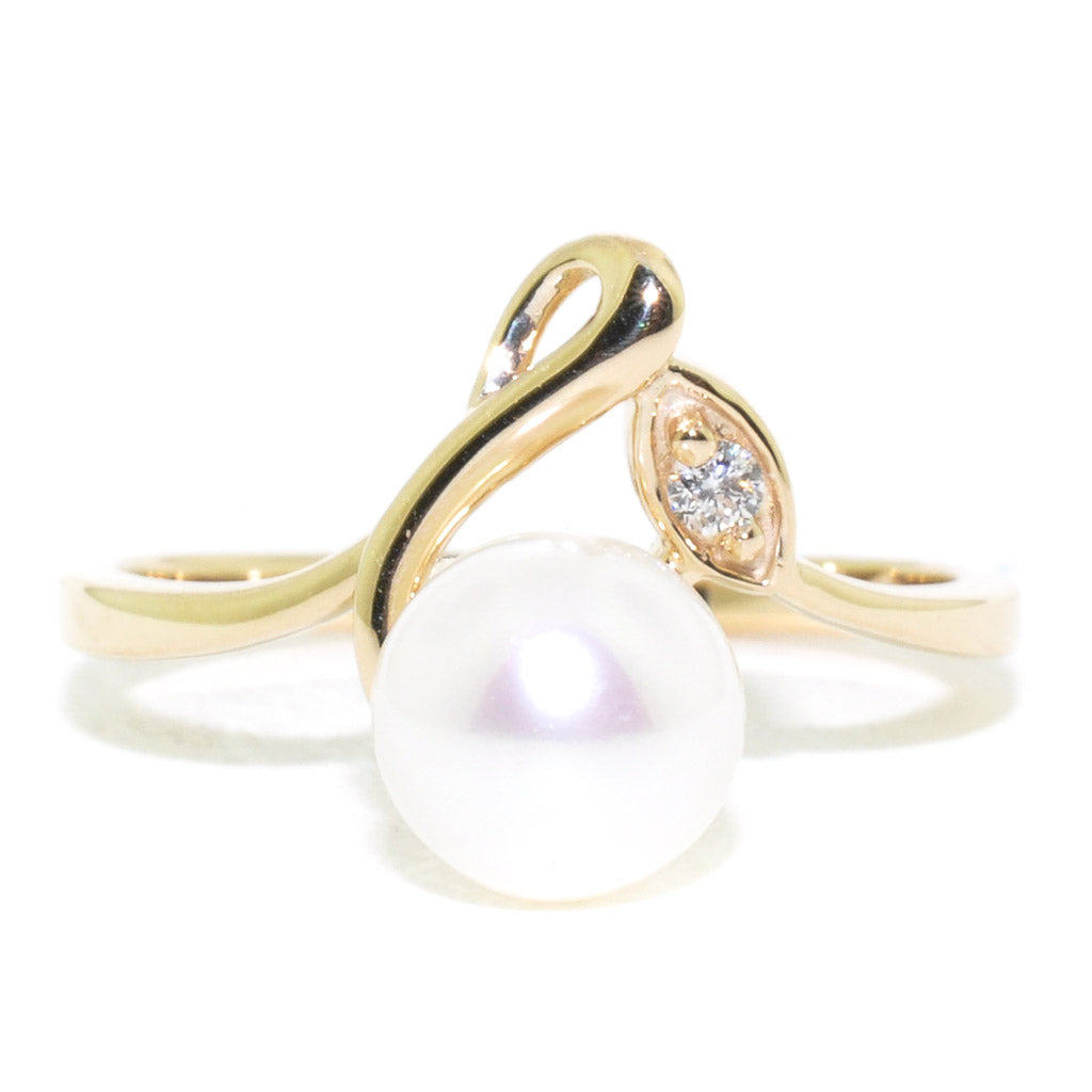 Fire and Ice 10KT Yellow Gold 6.5-7MM Freshwater Pearl and Canadian Diamond Ring,