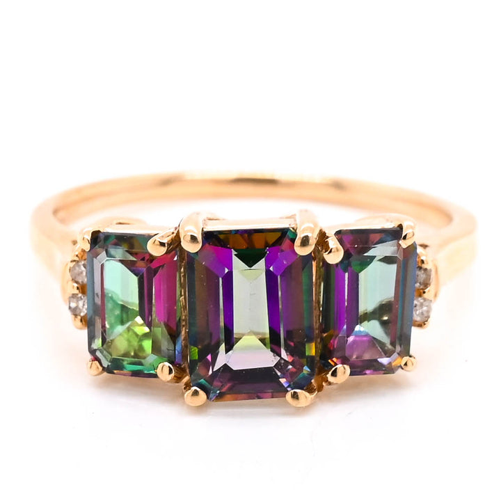 10KT Yellow Gold Mystic Topaz & Diamond Ring.