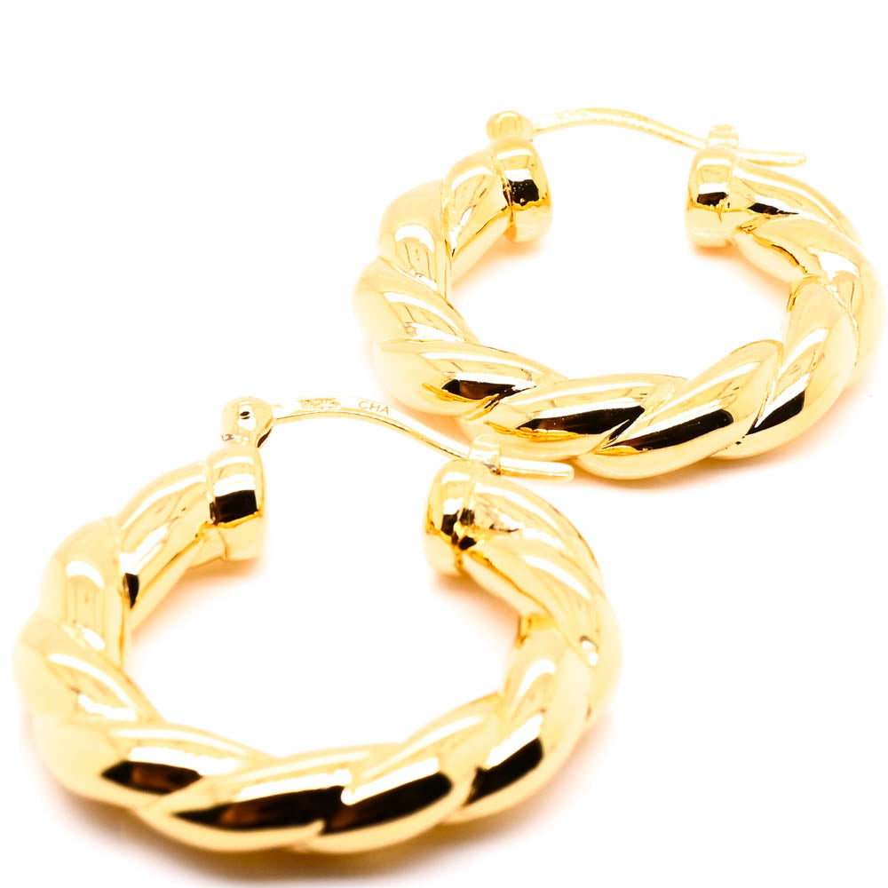Sterling Silver Gold Plated 30mm Hoop Earrings.
