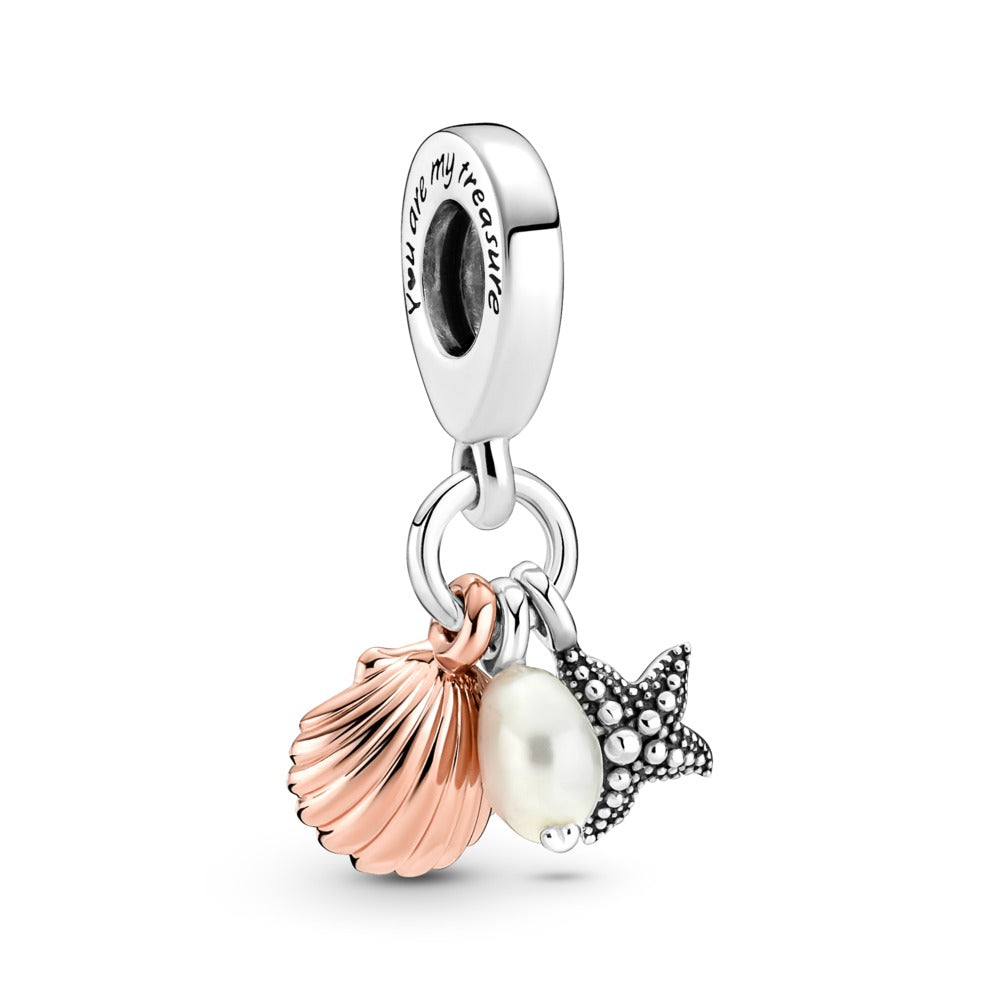Pandora Treated Freshwater Cultured Pearl, Starfish & Shell Triple Dangle Charm
