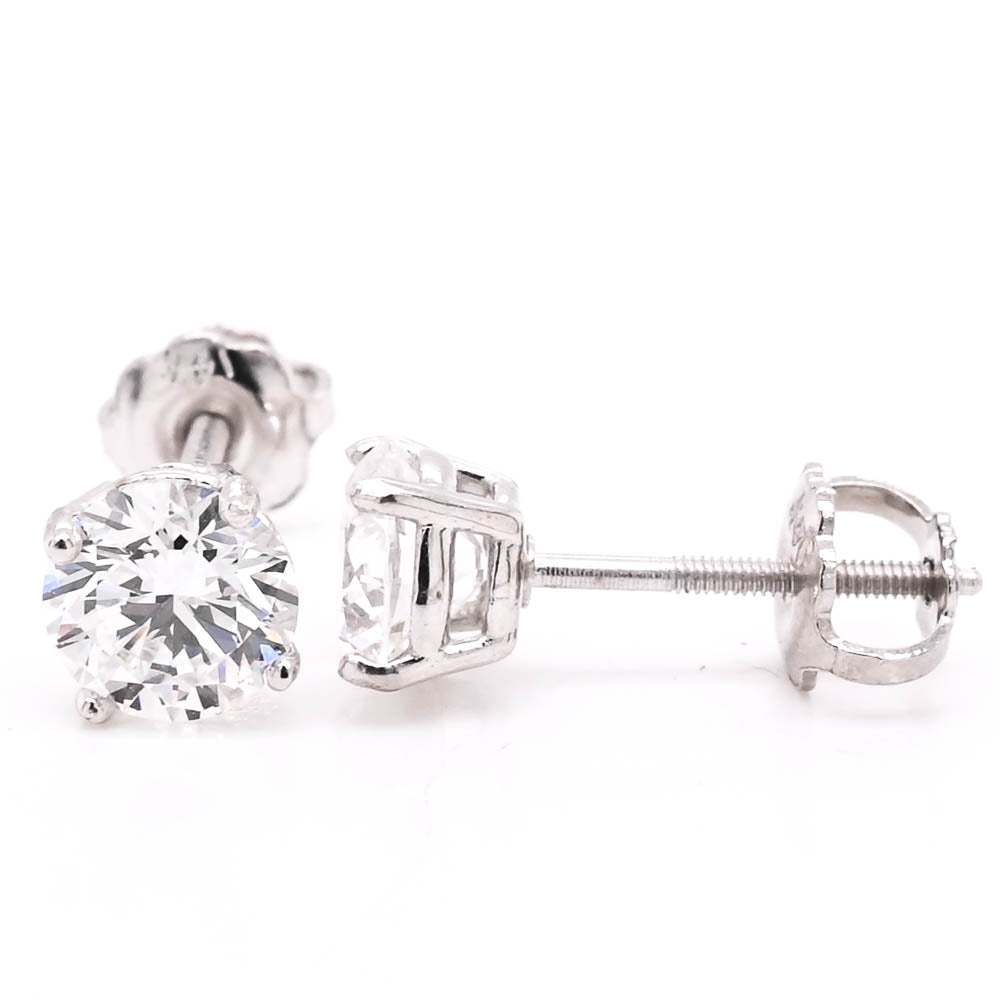 14KT White Gold 1.18CTW Round Brilliant LAB Created Diamond Stud Earrings.