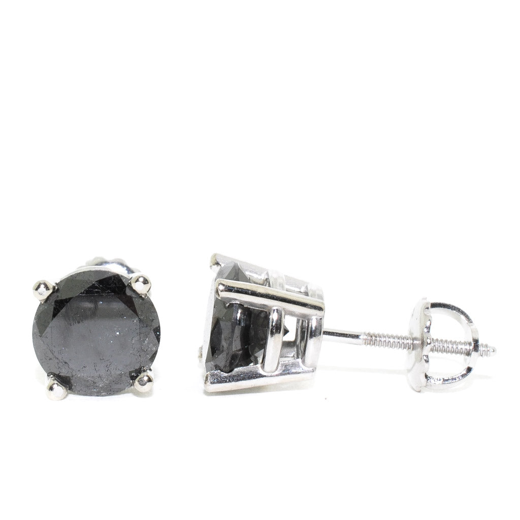 14KT White Gold 3.39CTW Black Diamond Stud Earrings.