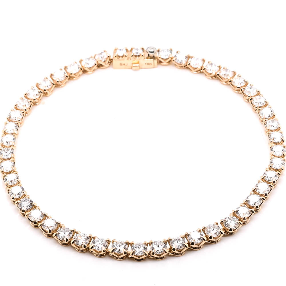 10KT Yellow Gold 7.5" 6.50CTW VS2 F Colour Lab Grown Diamond Tennis Bracelet.